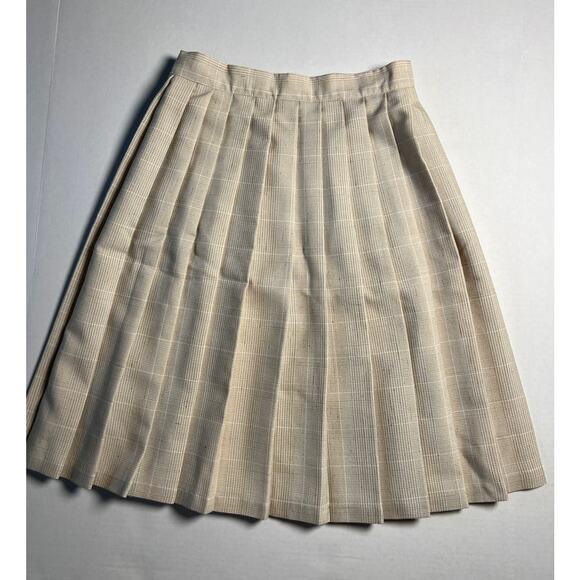 Vintage‎ Women's Bill Blass Pleated Checked Tan and Cream Skirt, Size 6 - Picture 1 of 5